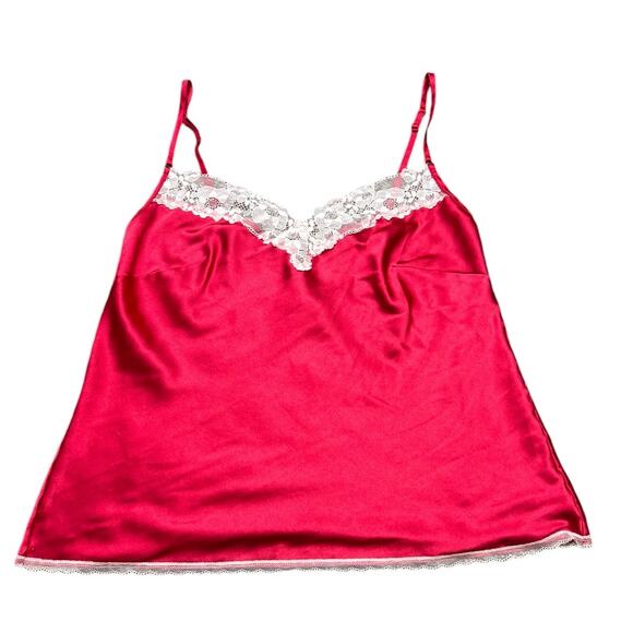 Victoria's Secret Red with White lace trim cami top size medium - Picture 1 of 5